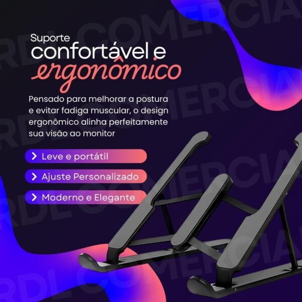 Suporte Notebook Ajustável Base Tablet Netbook Ergonômico Dobrável Regulável Leve Apoio Universal - Com estojo para armazenagem - Imagem 2
