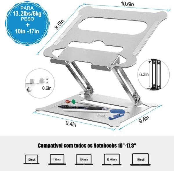 Suporte Para Notebook Ergonômico Ajustável De 5,3 Cm A 35 Cm, Suporte Em Alumínio Compatível Com Macbook, Laptops E Tablets De 10 A 17 Polegadas, Suporta Até 6 Kg - Imagem 2