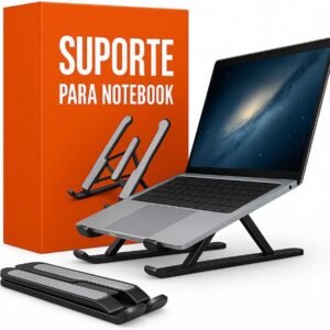 Suporte Para Notebook e Laptop Dobrável Ajustável Ergonômico Portátil Altura Regulável Mesa Escritório Universal (Preto)