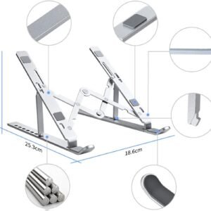 Suporte Para Notebook e Macbook Dobrável em Alumínio – Ergonômico, Ajustável, Portátil, Antiderrapante