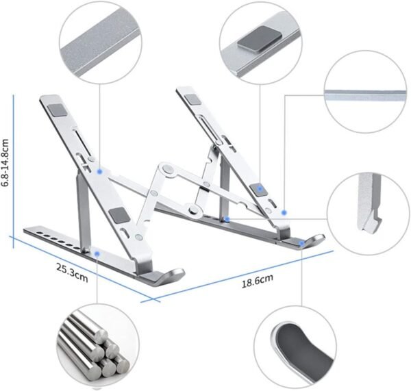Suporte Para Notebook e Macbook Dobrável em Alumínio – Ergonômico, Ajustável, Portátil, Antiderrapante