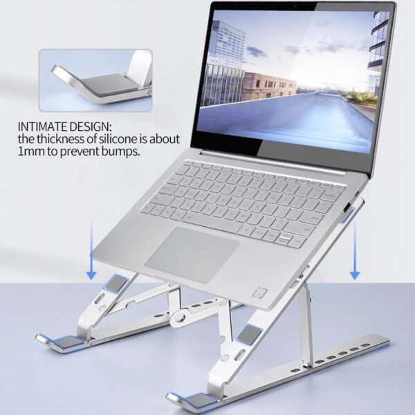 Suporte Para Notebook e Macbook Dobrável em Alumínio – Ergonômico, Ajustável, Portátil, Antiderrapante - Imagem 2