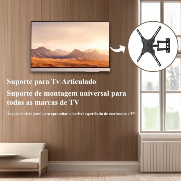 Suporte Para TV/Monitor De Parede Articulado Com Ajuste - Universal Preto Do " 14 até 55" Polegadas Suporta Peso - Imagem 2