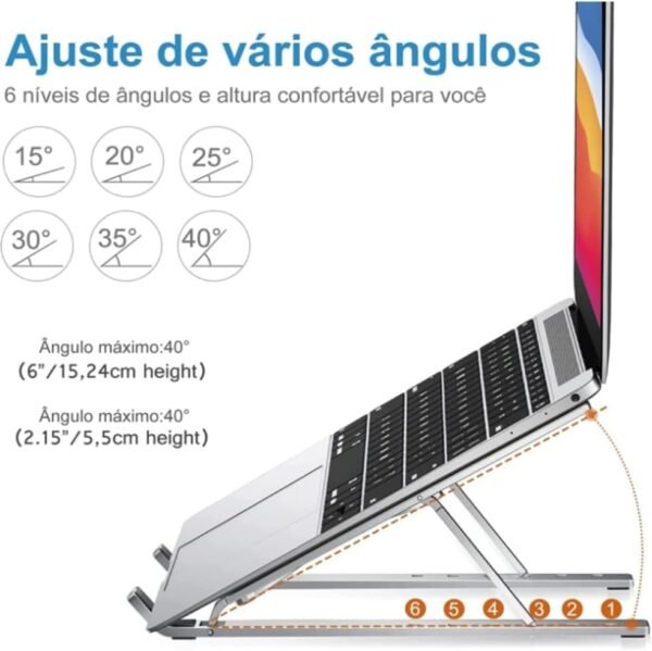 Suporte Premium De Notebook Alumínio Ajustável Notebook De 6 Ângulos Ajustável Alumínio Dobrável Ergonômico Para Desktop Portátil Compatíve - Imagem 2