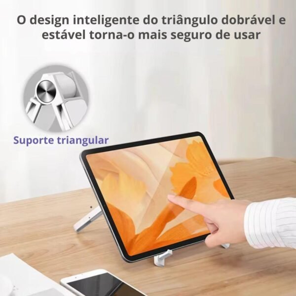 Suporte de Mesa para Celular Notebook e Tablet de Alumínio Ajustável Resistente Dobrável Portátil (Branco) - Imagem 2