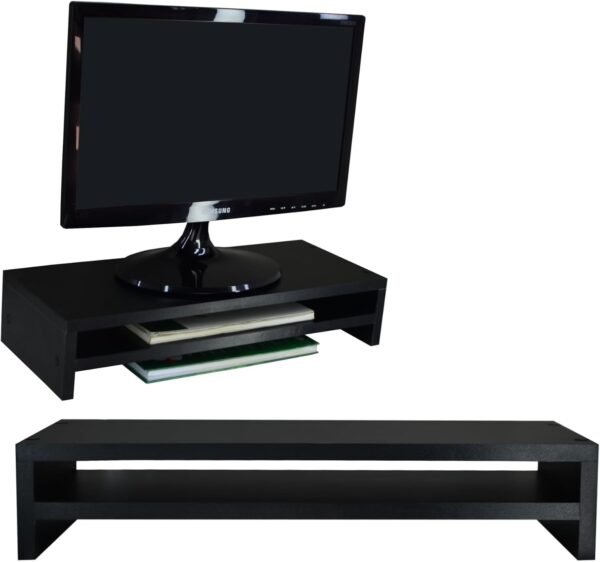 Suporte de Monitor Mdf Ergonômico Com Nicho Elevado Mesa Home Office Setup Gamer Organizador (Preto)