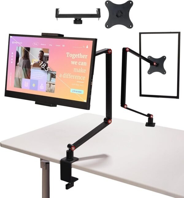 Suporte de monitor portátil para tela de 4,7 a 18,5 polegadas, suporte expansível para desktop, suportes de braço VESA, suporte ajustável para tablet para iPad, iPhone, Kindle, Fire HD, monitores