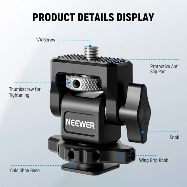 Suporte para Monitor de Câmera MA002 Neewer com Sapata, Parafuso de 1/4 pol. para Monitor de Campo Ampla Compatibilidade, Giro de 360 Graus com Amortecimento de inclinação de 180 graus, Preto - Imagem 2