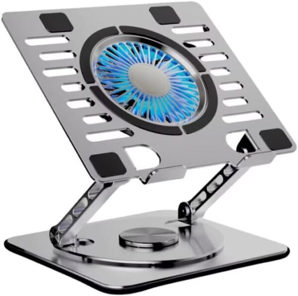 Suporte para Notebook, Tablet iPad com Cooler 110x15mm em alumínio, rotaciona 360°, 2 Portas USB, Design Ergonômico, Ajustável para 11 a 17 pol., Proteção Contra Superaquecimento - Imagem 2