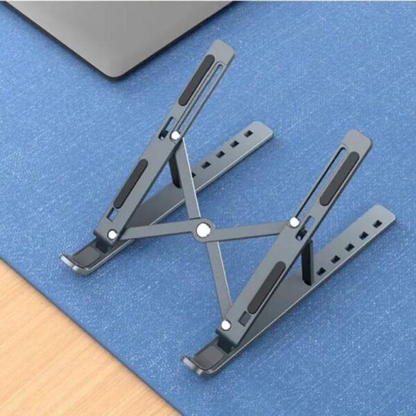 Suporte para Notebook e Tablet Universal em Alumínio Dobrável e Ergonômico Para Desktop Portátil Ajustável em 6 Ângulos com Altura Regulável Leve Apoio Com Estojo para Armazenagem Premium (Preto) - Imagem 2