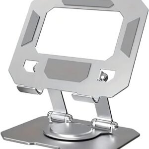 Suporte para Tablet em Aço Carbono Com Metal Resistente Apoio para Mesa Pedestal Portátil Dobrável Articulado Base Rotativa 360º Design Moderno Ajustável Antiderrapante Ampla Compatibilidade