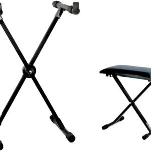 Suporte para Teclados X10 com Banqueta BXS, Estrutura de Aço em X, Ajustável, Preto
