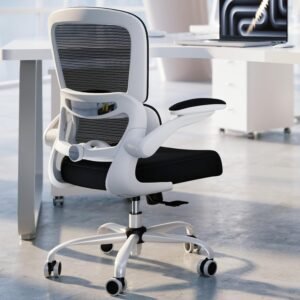 TRALT Cadeira de escritório – Cadeira de mesa ergonômica com suporte lombar ajustável, cadeira de computador de malha, cadeiras executivas para escritório em casa, suporte lombar confortável (branco +