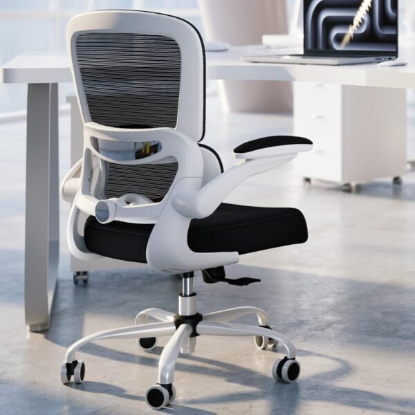TRALT Cadeira de escritório – Cadeira de mesa ergonômica com suporte lombar ajustável, cadeira de computador de malha, cadeiras executivas para escritório em casa, suporte lombar confortável (branco +