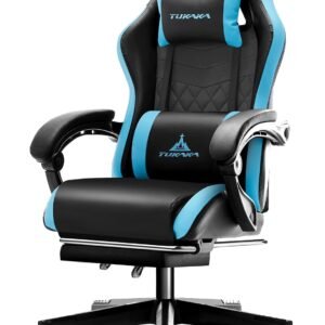 TUKAKA Cadeira de jogos, cadeira ergonômica de massagem, computador, escritório, com apoio para os pés, almofada de mola, cadeira reclinável de couro ajustável para jogadores com encosto de cabeça e