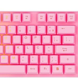 Teclado Gamer Rosa RGB LED Profissional ABNT2 Semi-Mecânico Ergonômico Fofinho Feminino Presente Precision Ozzix