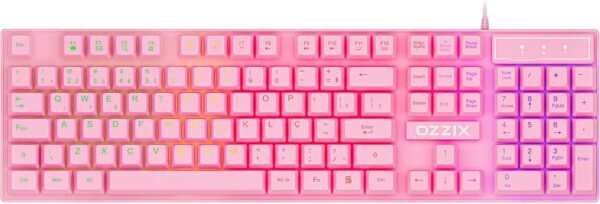 Teclado Gamer Rosa RGB LED Profissional ABNT2 Semi-Mecânico Ergonômico Fofinho Feminino Presente Precision Ozzix