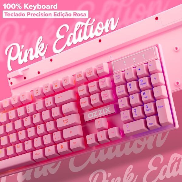 Teclado Gamer Rosa RGB LED Profissional ABNT2 Semi-Mecânico Ergonômico Fofinho Feminino Presente Precision Ozzix - Imagem 2