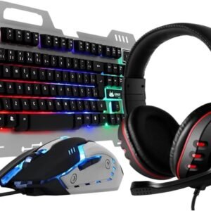 Teclado Gamer Semi Mecanico Led 3 Cores, Mouse Gamer 6 Botões Led RGB e Headset Fone de Ouvido Gamer - Kit Para Jogos em Pc Notebook Console (Cinza/Vermelho)