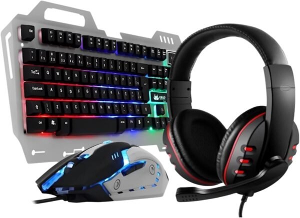 Teclado Gamer Semi Mecanico Led 3 Cores, Mouse Gamer 6 Botões Led RGB e Headset Fone de Ouvido Gamer - Kit Para Jogos em Pc Notebook Console (Cinza/Vermelho)