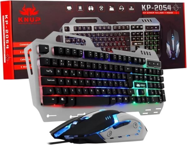Teclado Gamer Semi Mecanico Led 3 Cores, Mouse Gamer 6 Botões Led RGB e Headset Fone de Ouvido Gamer - Kit Para Jogos em Pc Notebook Console (Cinza/Vermelho) - Imagem 2