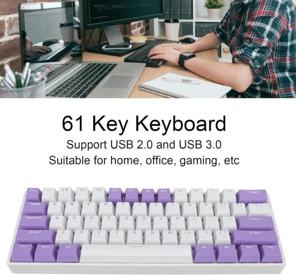 Teclado Mecânico para Jogos RGB Interruptor Azul, Teclado Mecânico 60%, Teclado Compacto para Jogos Com Fio USB C Design Ergonômico Chave Completa Hot Swappable - Imagem 2