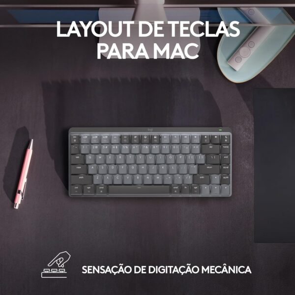 Teclado Mecânico sem fio Logitech MX Mechanical Mini com Teclas Retroiluminadas Tactile Quiet, Conexão USB ou Bluetooth Easy-Switch para até 3 dispositivos e Bateria Recarregável - Imagem 2