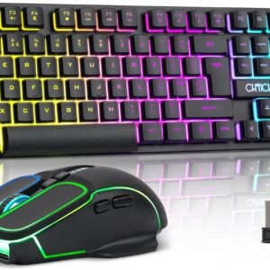 Teclado e mouse sem fio para jogos, bateria recarregável com retroiluminação RGB, sensação mecânica, anti-ghosting, com botão lateral para PC, computador, laptop, compatível com Windows, Mac, PS4/Ps5,