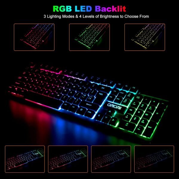 Teclado e mouse sem fio para jogos, bateria recarregável com retroiluminação RGB, sensação mecânica, anti-ghosting, com botão lateral para PC, computador, laptop, compatível com Windows, Mac, PS4/Ps5, - Imagem 2