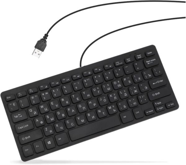 Teclado russo, teclado compacto ultrafino com fio USB de 78 teclas, para PC, computador, desktop, layout QWERTY (russo)