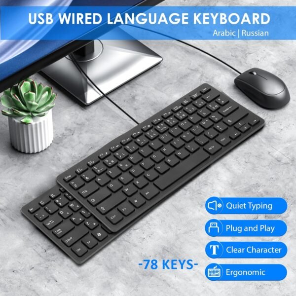 Teclado russo, teclado compacto ultrafino com fio USB de 78 teclas, para PC, computador, desktop, layout QWERTY (russo) - Imagem 2