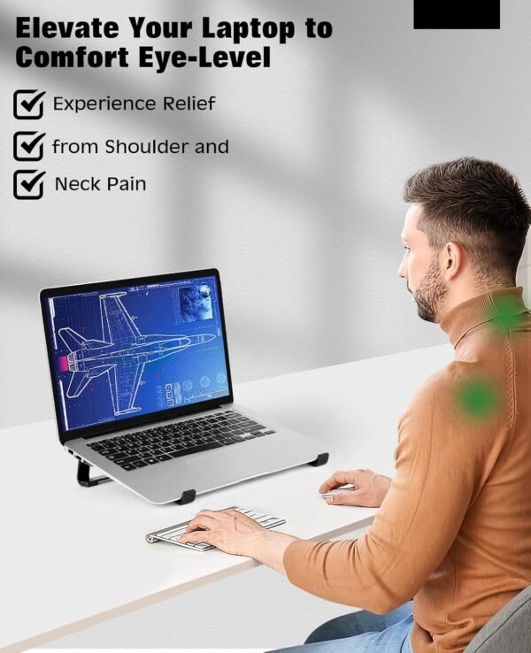 Thibault Suporte de laptop para mesa – Suporte ergonômico de alumínio para laptop, suporte de resfriamento para laptop, compatível com MacBook Air Pro/Dell/HP/Lenovo/Alienware e laptops de 13 a 17 - Imagem 2