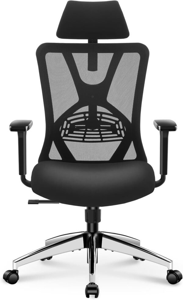 Ticova Cadeira de escritório ergonômica - Cadeira de mesa com encosto alto com suporte lombar ajustável, encosto de cabeça e apoio de braço 3D - Cadeira de computador de malha de balanço 130°