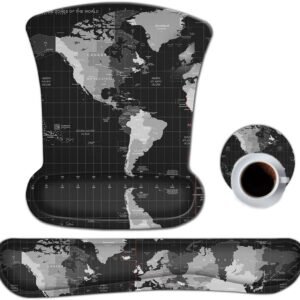 ToLuLu Conjunto de mouse pad ergonômico para descanso de pulso, mouse pad para computador, laptop, antiderrapante, suporte de pulso com espuma de memória elevada para facilitar o alívio da dor, mapa