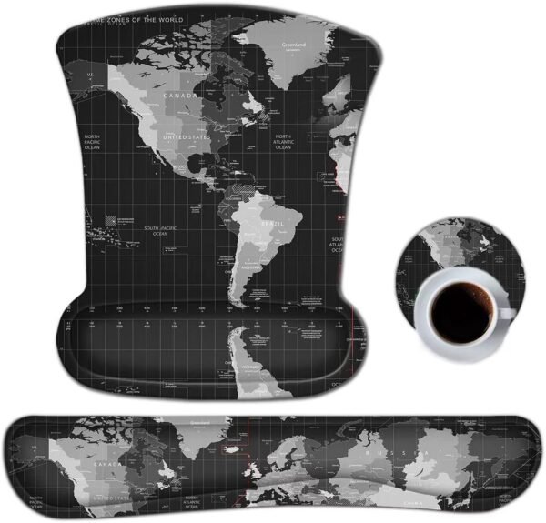 ToLuLu Conjunto de mouse pad ergonômico para descanso de pulso, mouse pad para computador, laptop, antiderrapante, suporte de pulso com espuma de memória elevada para facilitar o alívio da dor, mapa