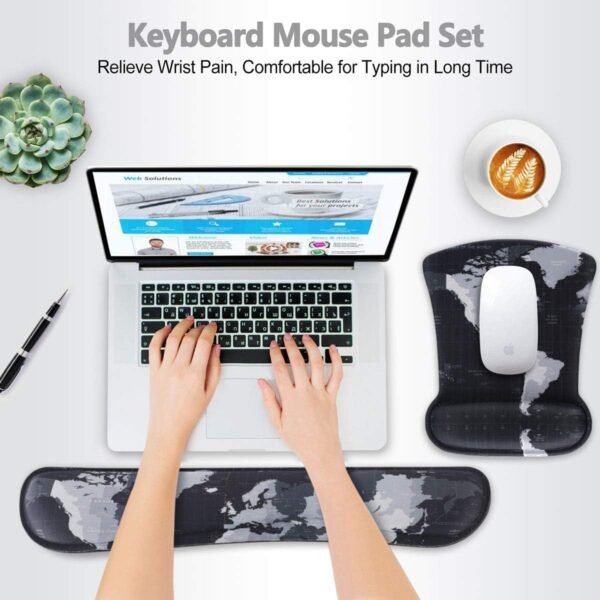 ToLuLu Conjunto de mouse pad ergonômico para descanso de pulso, mouse pad para computador, laptop, antiderrapante, suporte de pulso com espuma de memória elevada para facilitar o alívio da dor, mapa - Imagem 2