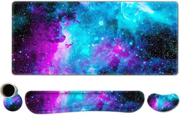 ToLuLu Mouse pad estendido para jogos, teclado ergonômico de espuma de memória, conjunto de suporte de descanso de pulso, tapete de mesa grande com bordas costuradas, base antiderrapante para jogos e