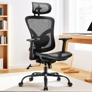 Totnz Cadeira de escritório ergonômica, cadeira ergonômica para jogos com suporte lombar ajustável, encosto de cabeça 2D e braços para cima e para baixo