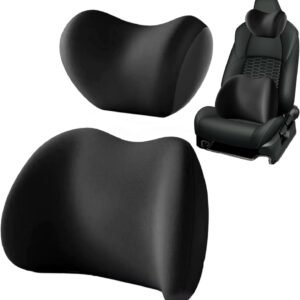Travesseiro de carro, travesseiro de encosto de cabeça de carro e kit de almofada lombar, travesseiro de carro ergonômico respirável de espuma viscoelástica com alça ajustável travesseiro de pescoço
