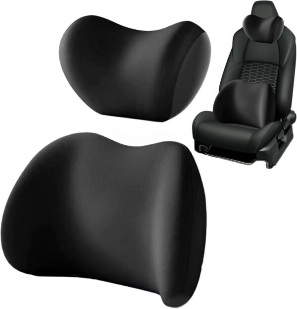 Travesseiro de carro, travesseiro de encosto de cabeça de carro e kit de almofada lombar, travesseiro de carro ergonômico respirável de espuma viscoelástica com alça ajustável travesseiro de pescoço