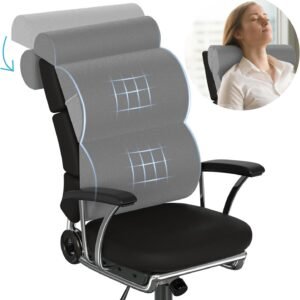 Travesseiro de encosto completo com suporte de pescoço para cadeira de escritório, almofada de apoio lombar para cadeira de encosto alto, cadeira de computador/mesa, almofada macia patenteada 2+2