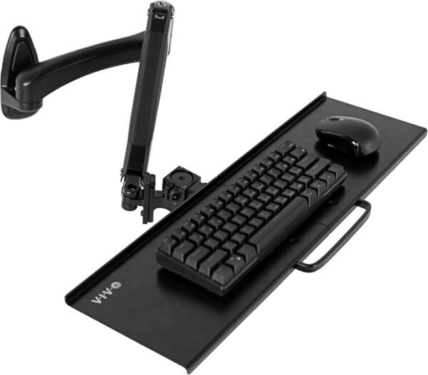 VIVO Suporte para teclado e mouse com mola pneumática de 60 cm suporte de parede, plataforma de digitação ajustável de altura contrapeso, inclinação ergonômica, posição de escrita neutra, preto,