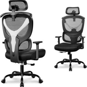 Winrise Cadeira de escritório ergonômica confortável para jogos de computador, cadeira de mesa de escritório de malha grande e alta com suporte para as costas, encosto alto com apoio de braço