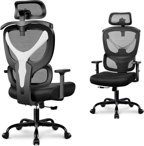 Winrise Cadeira de escritório ergonômica confortável para jogos de computador, cadeira de mesa de escritório de malha grande e alta com suporte para as costas, encosto alto com apoio de braço
