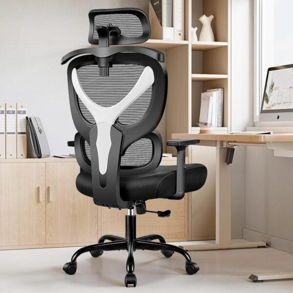 Winrise Cadeira de escritório ergonômica confortável para jogos de computador, cadeira de mesa de escritório de malha grande e alta com suporte para as costas, encosto alto com apoio de braço - Imagem 2