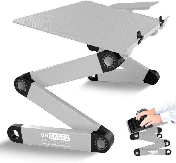 WorkEZ teclado e mouse bandeja ergonômica na mesa suporte elevador ajustável ângulo de altura inclinação negativa Levante teclados de computador até a altura de pé sentar acessórios de pé levantar prata