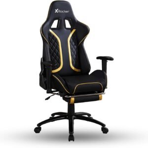 X Rocker Cadeira para jogos Elite PC apoio para os pés, preta e amarela