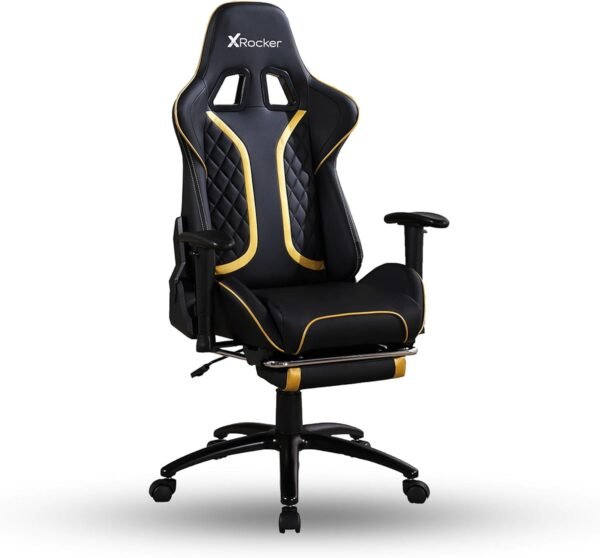 X Rocker Cadeira para jogos Elite PC apoio para os pés, preta e amarela