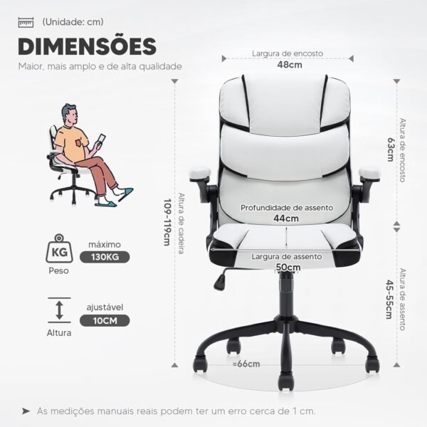 YAMASORO Cadeira de Escritorio Branca Apoio Lombar Cadeira Para Escrivaninha Cadeira Giratoria NR17 Back System Cadeira Gamer 150kg-Branca - Imagem 2