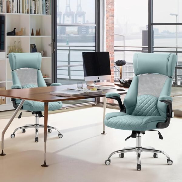 YAMASORO Cadeira de Escritorio Ergonomica para Casa com Apoio de Cabeça Largo, Cadeira Executiva com Rodas e Apoio de Braço Rebatível, Cadeiras Computador com Inclinação Ajustável para Trás, Teal - Imagem 2